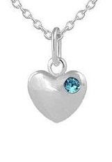 teensy catchy silver heart baby March birthstone necklace
